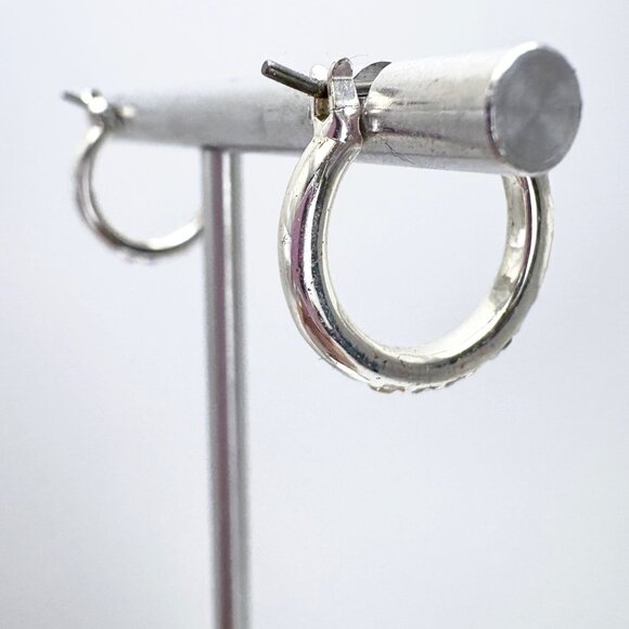 Silver Plated Small Cubic Zirconia Hoop Earrings Hinged Posts Sz 2/3" Diameter - Picture 4 of 9